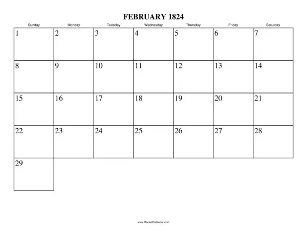 February 1824 Calendar