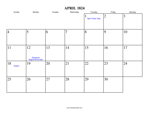 April 1824 Calendar