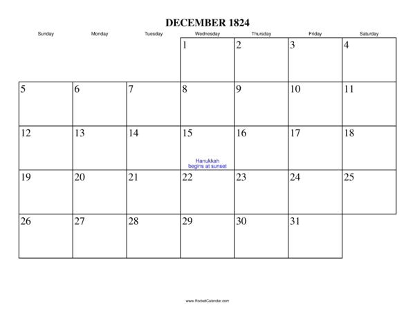 December 1824 Calendar