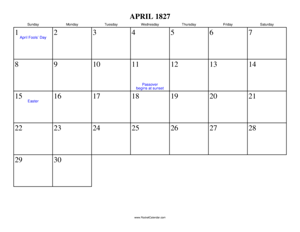 April 1827 Calendar