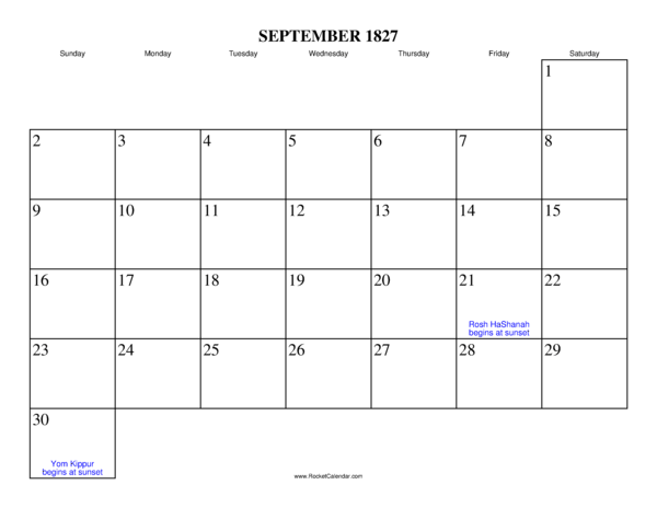 September 1827 Calendar