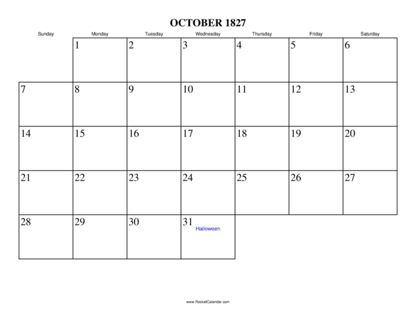 October 1827 Calendar