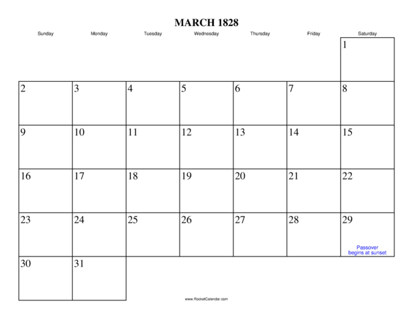 March 1828 Calendar