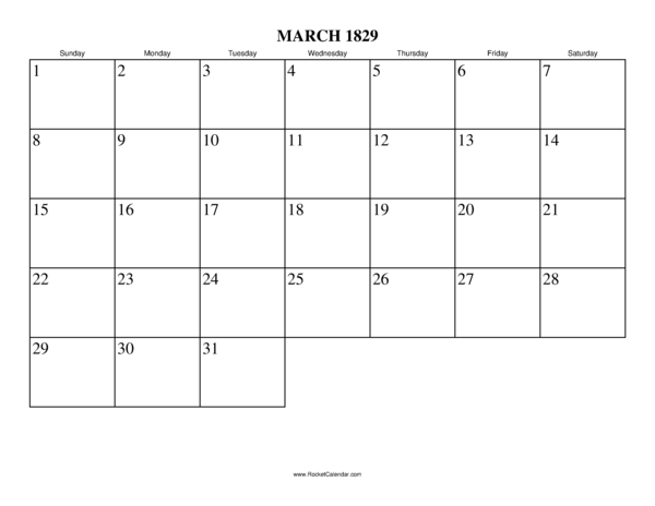 March 1829 Calendar