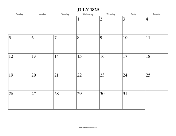 July 1829 Calendar