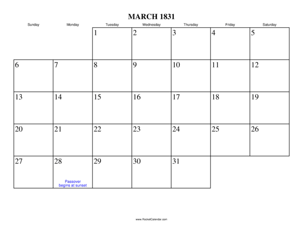 March 1831 Calendar