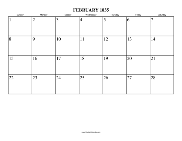 February 1835 Calendar