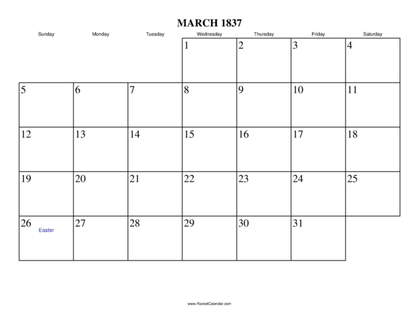 March 1837 Calendar
