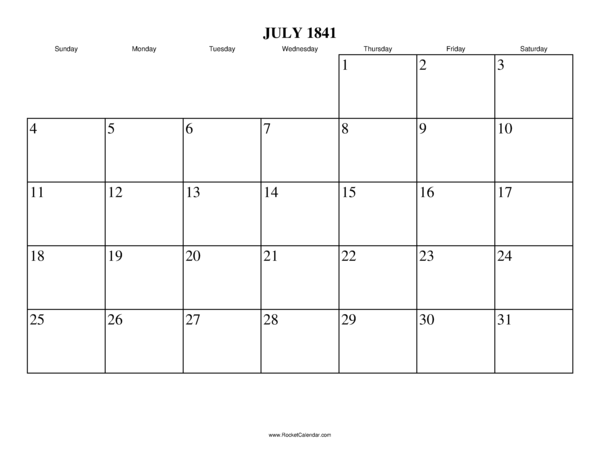 July 1841 Calendar