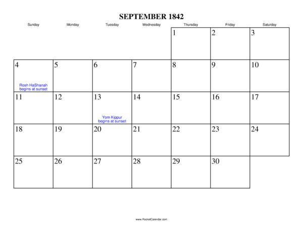 September 1842 Calendar