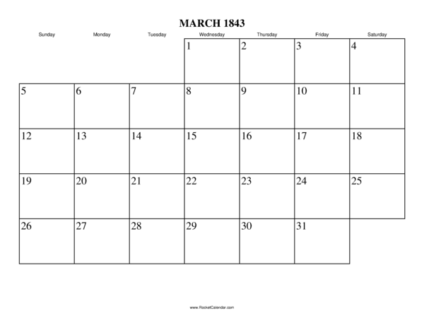 March 1843 Calendar