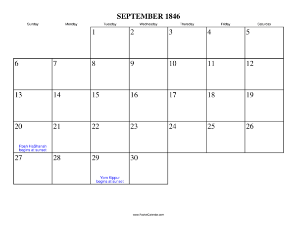 September 1846 Calendar