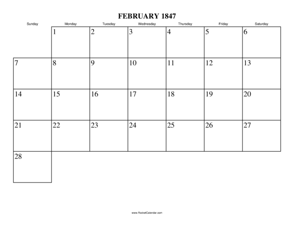 February 1847 Calendar