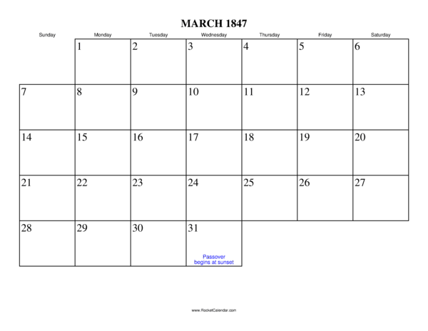 March 1847 Calendar