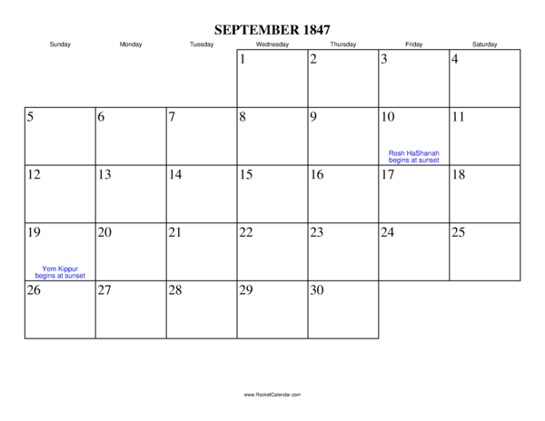 September 1847 Calendar