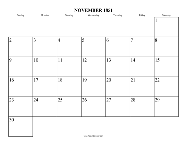 November 1851 Calendar