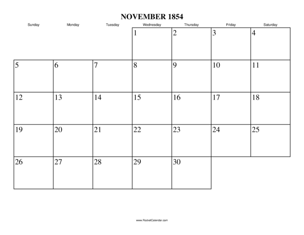 November 1854 Calendar
