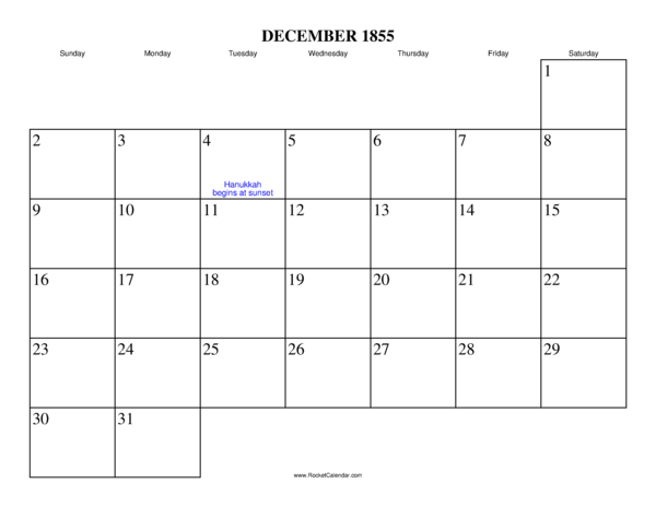 December 1855 Calendar