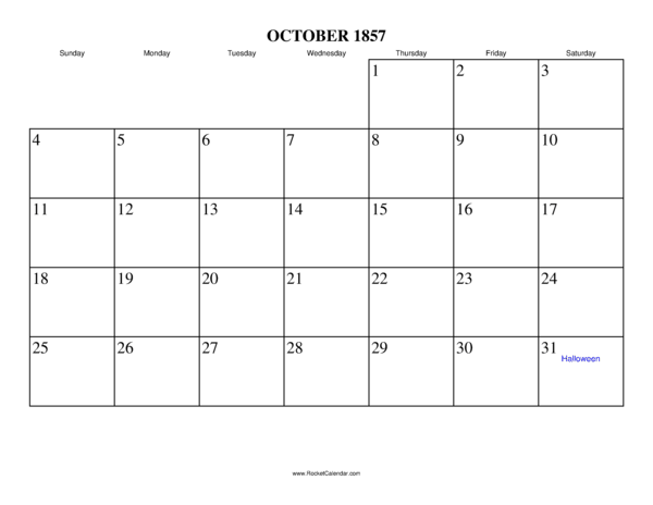October 1857 Calendar