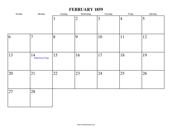 February 1859 Calendar