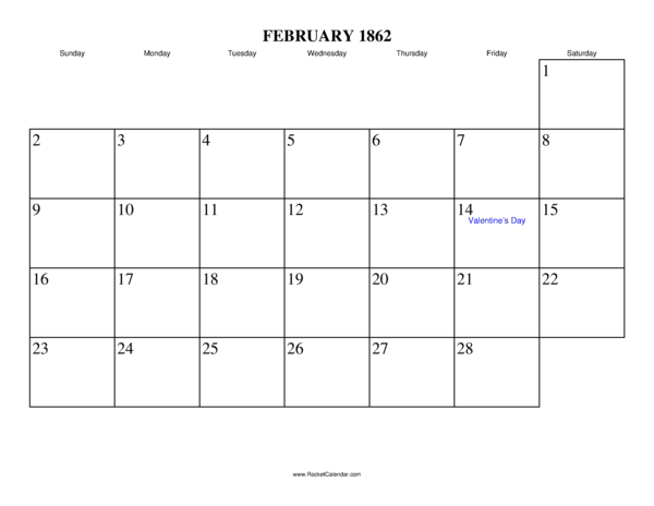 February 1862 Calendar