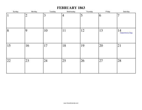 February 1863 Calendar