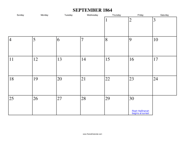 September 1864 Calendar
