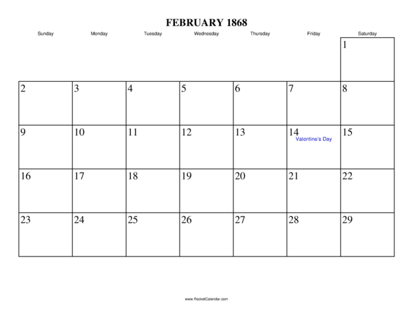 February 1868 Calendar