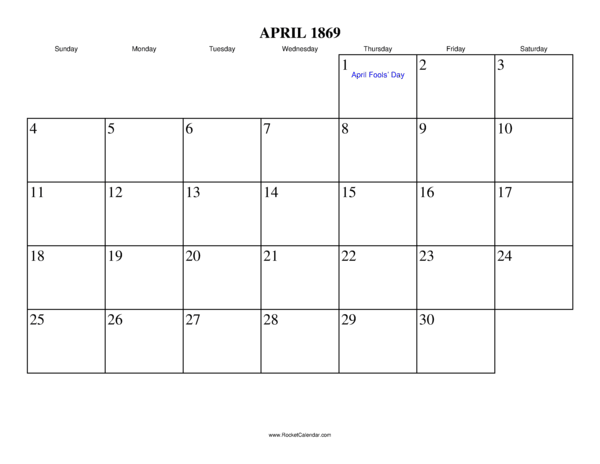 April 1869 Calendar