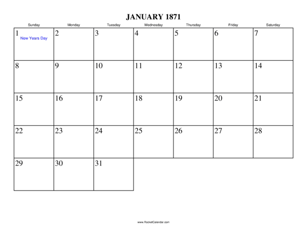 January 1871 Calendar