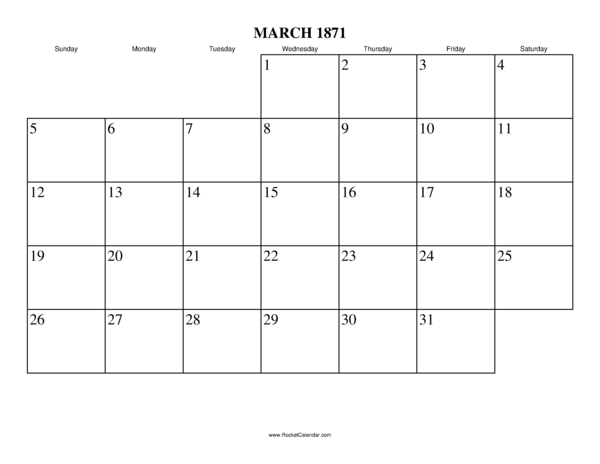 March 1871 Calendar