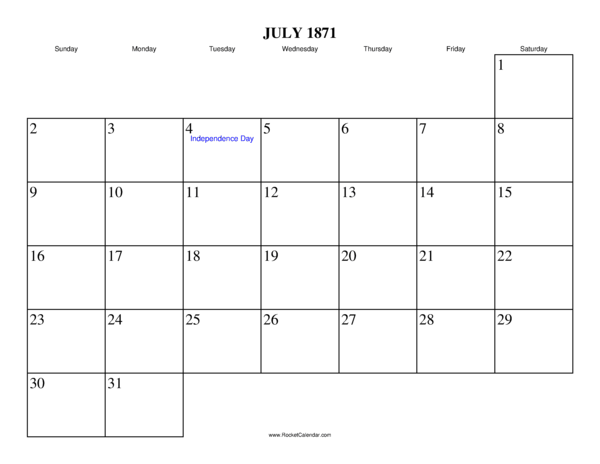 July 1871 Calendar