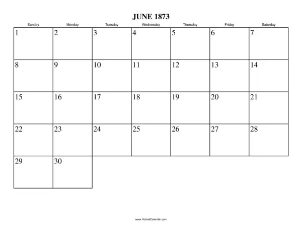 June 1873 Calendar