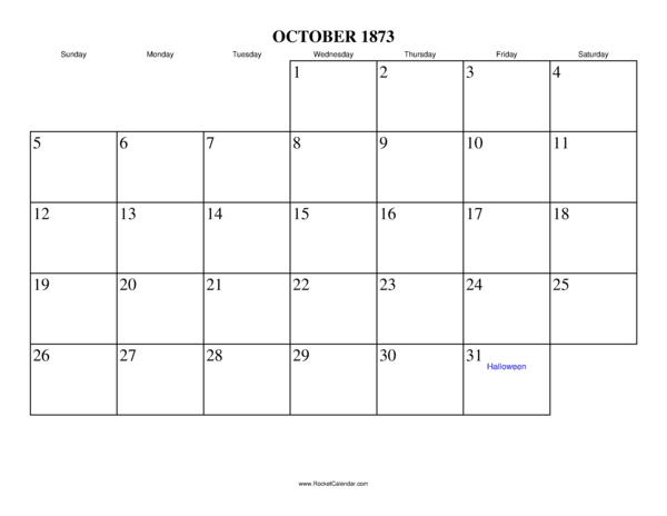 October 1873 Calendar