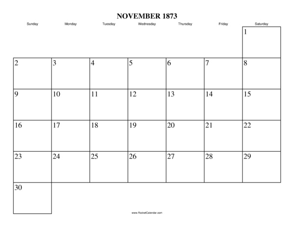November 1873 Calendar