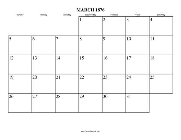 March 1876 Calendar