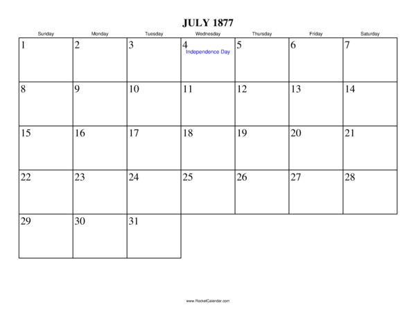 July 1877 Calendar