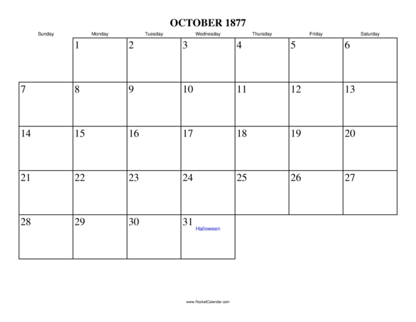 October 1877 Calendar