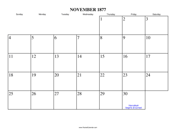 November 1877 Calendar