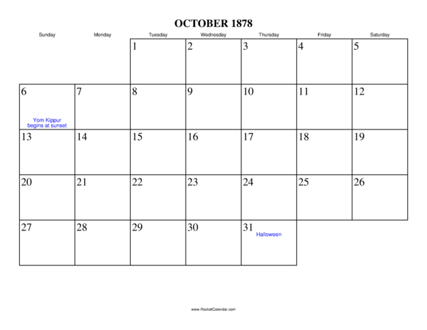 October 1878 Calendar