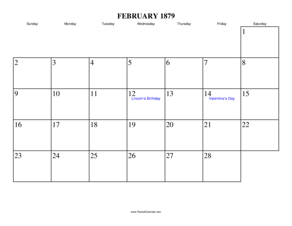 February 1879 Calendar