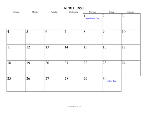 April 1880 Calendar