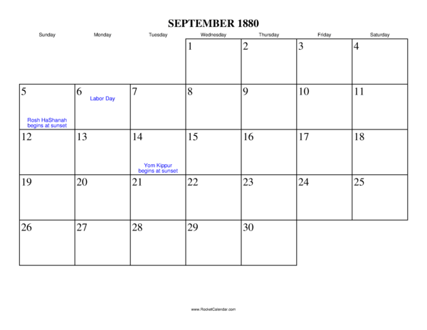September 1880 Calendar