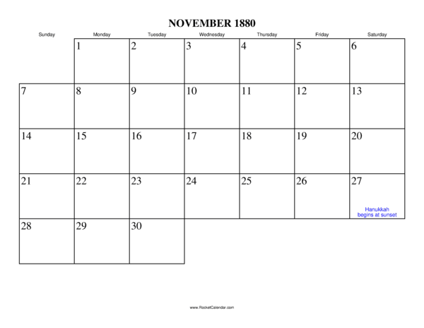 November 1880 Calendar