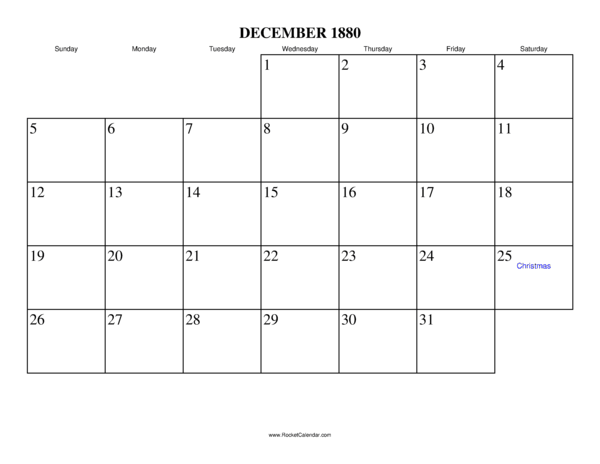 December 1880 Calendar