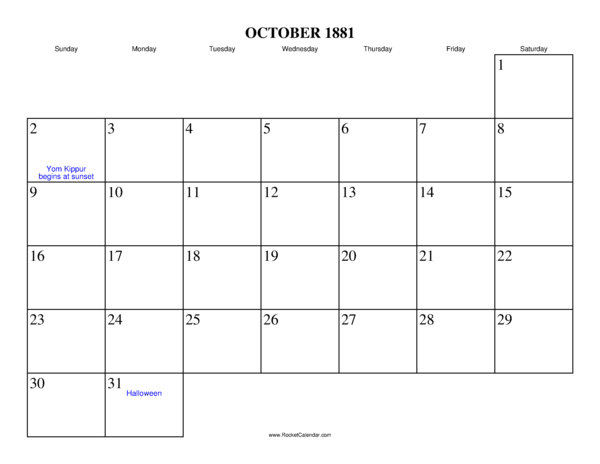 October 1881 Calendar
