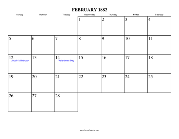 February 1882 Calendar