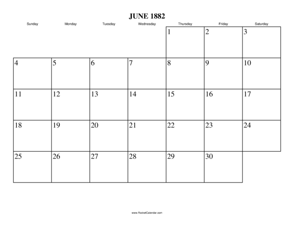 June 1882 Calendar