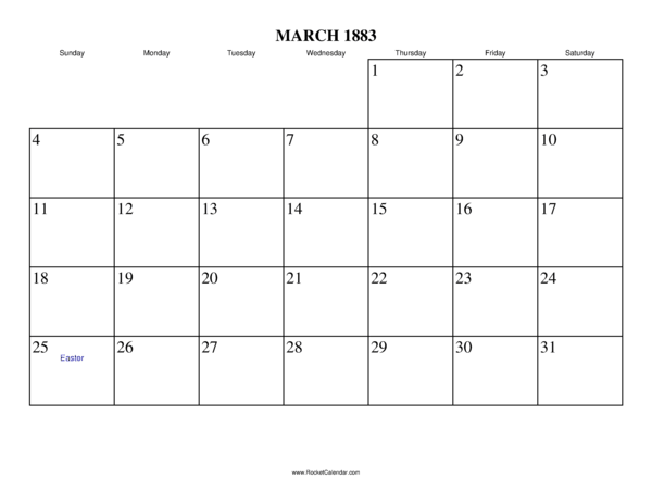 March 1883 Calendar