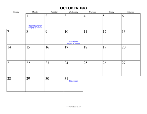 October 1883 Calendar